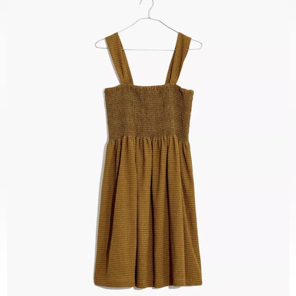NWT Madewell Texture & Thread Sz M Smocked Sleeveless Dress Spiced‎ Olive Mini - Picture 4 of 14